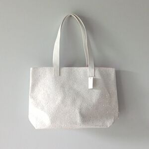 New Clinique Tote Bag Glitter White Pink Carrying Straps 16"W by 10" High Medium